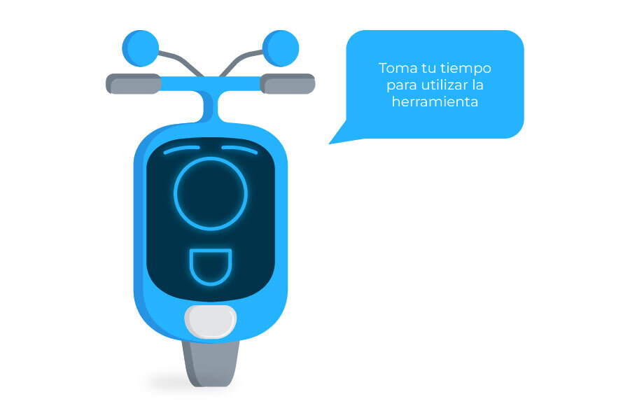 Mascota del curso con el diálogo "Tome su tiempo para utilizar la herramienta"