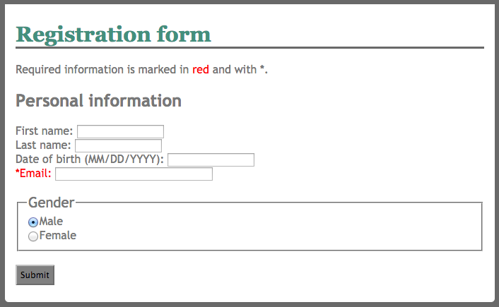 Accessible webpage form