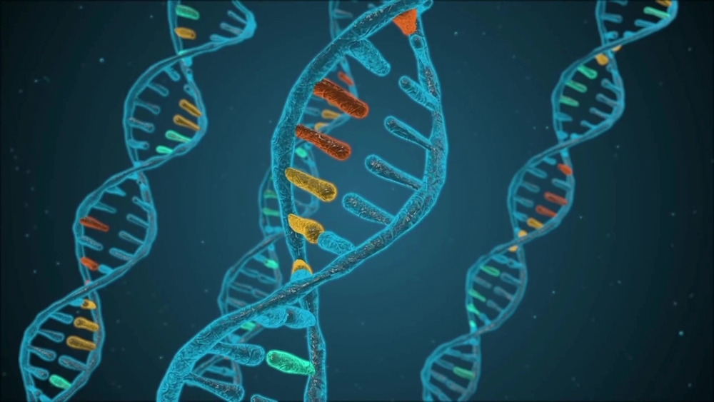 Abstract animated structure of a DNA molecule from particles