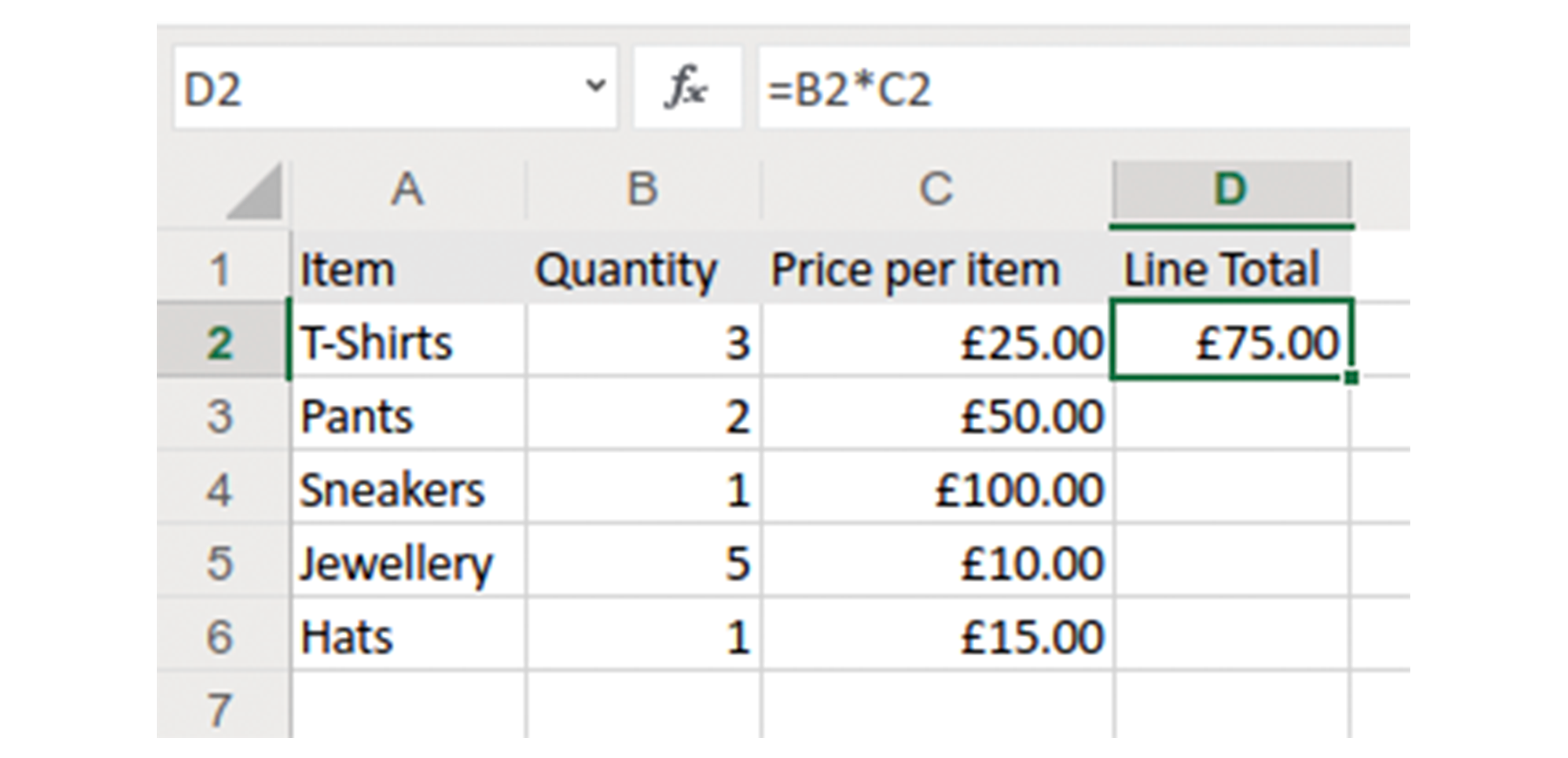 Screenshot showing the result of a formula using relative references in Microsoft Excel