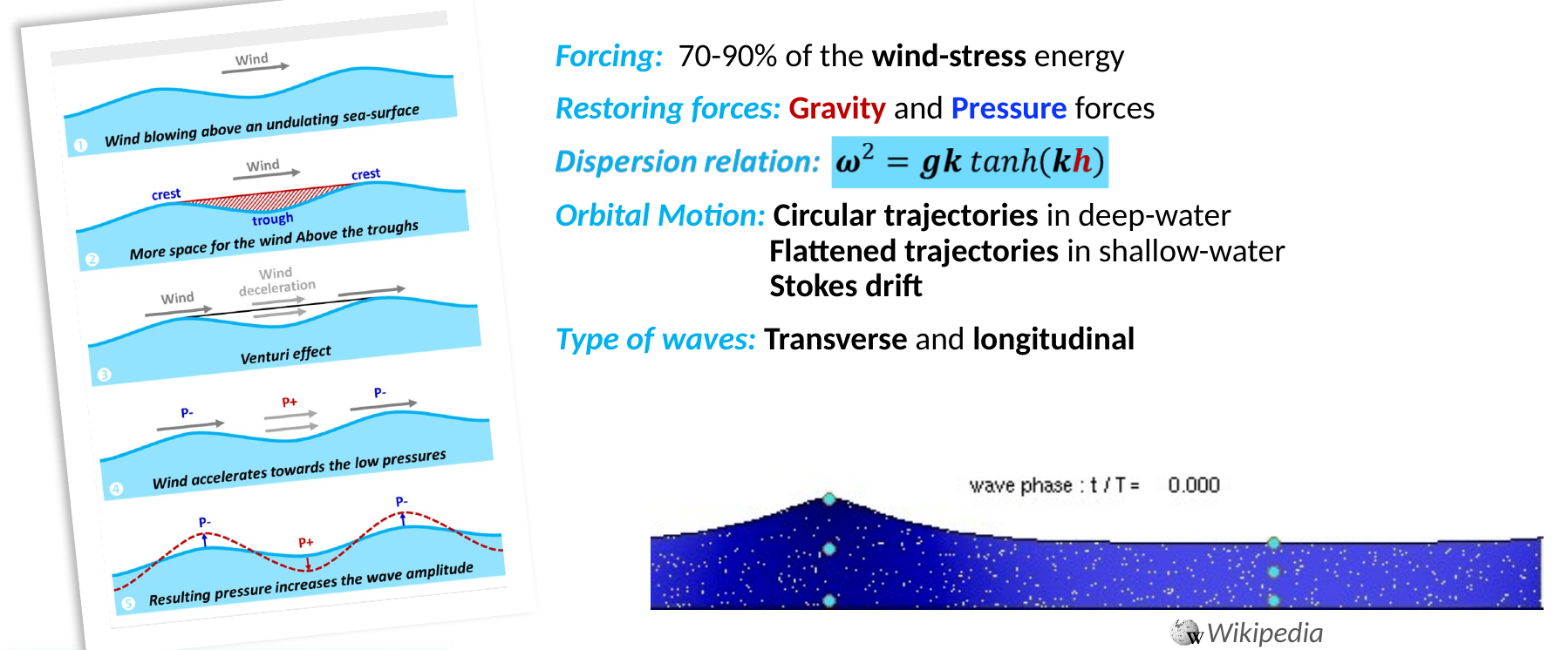 Figure 3: Wind forcing and the orbital motion beneath a wave