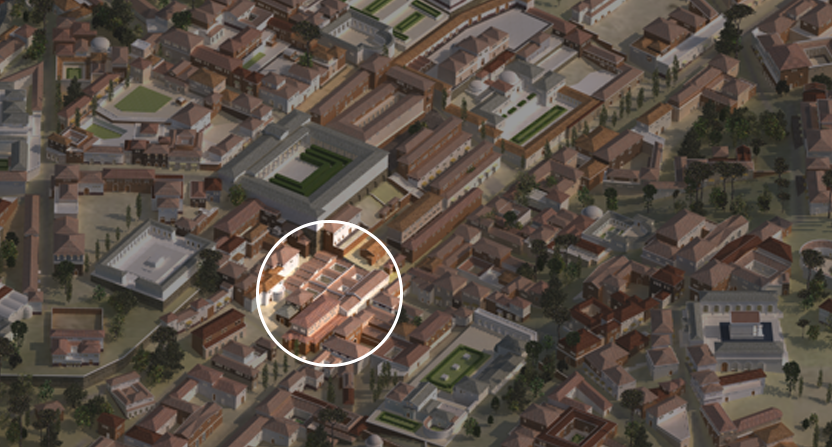 A close of the a row of 3 houses on a 3D digital map