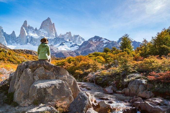 Hiker viewing landscape in the Patagonia region.