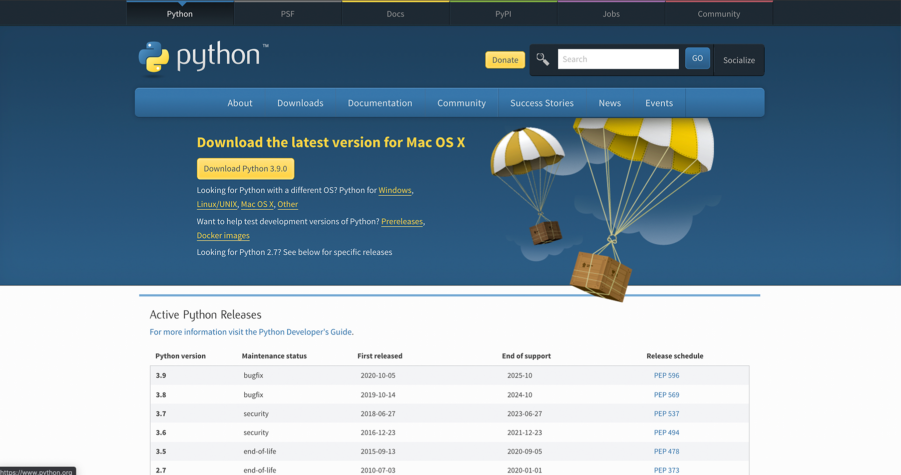 Screenshot of Python download page