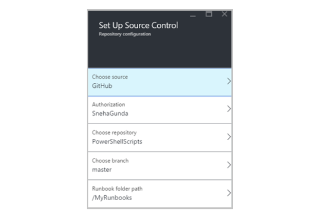 screenshot of source control applet where you set up repository configurations