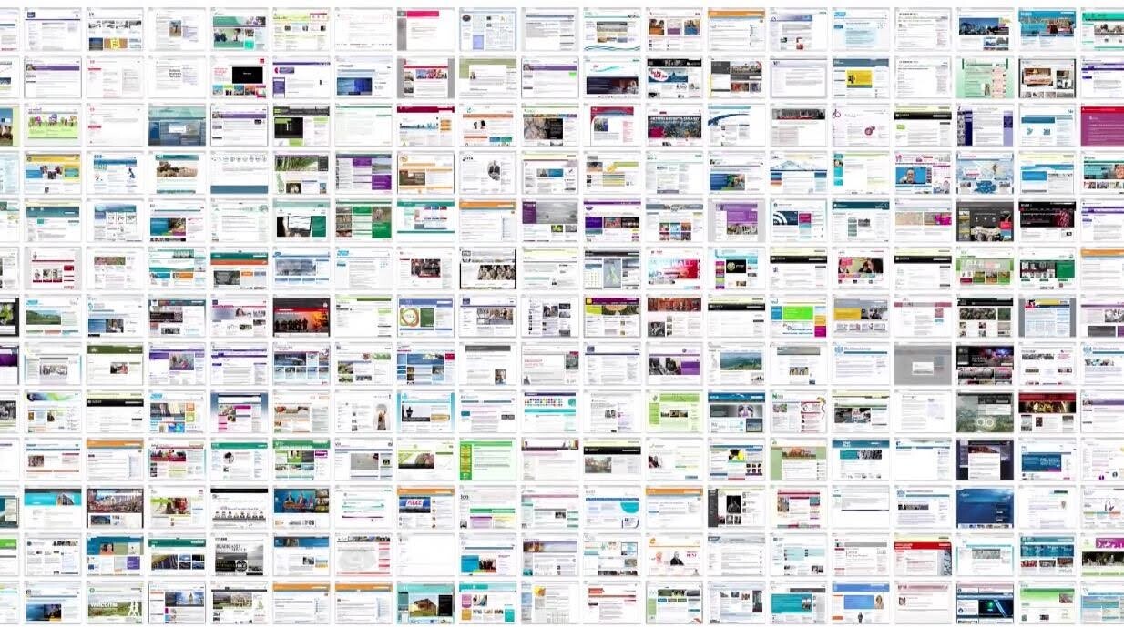 A composite image of screenshots of hundreds of different web pages for government departments and agencies, all of which have different layouts and designs.