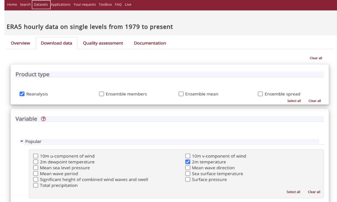 Figure 1: Example of an open-access atmospheric data portal