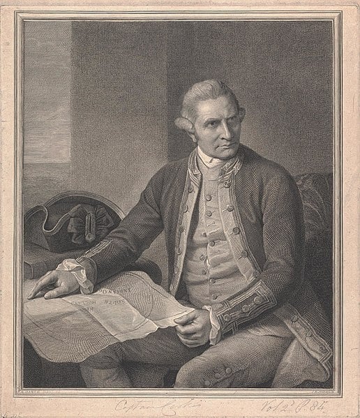 Line engraving of a man seated at his desk in 1784. He looks away from the map in front of him, a tricorner hat to his right. he wears a white powdered wig, and a formal coat.