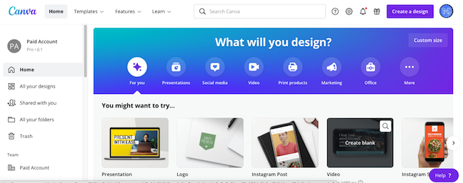 Canva homepage screenshot