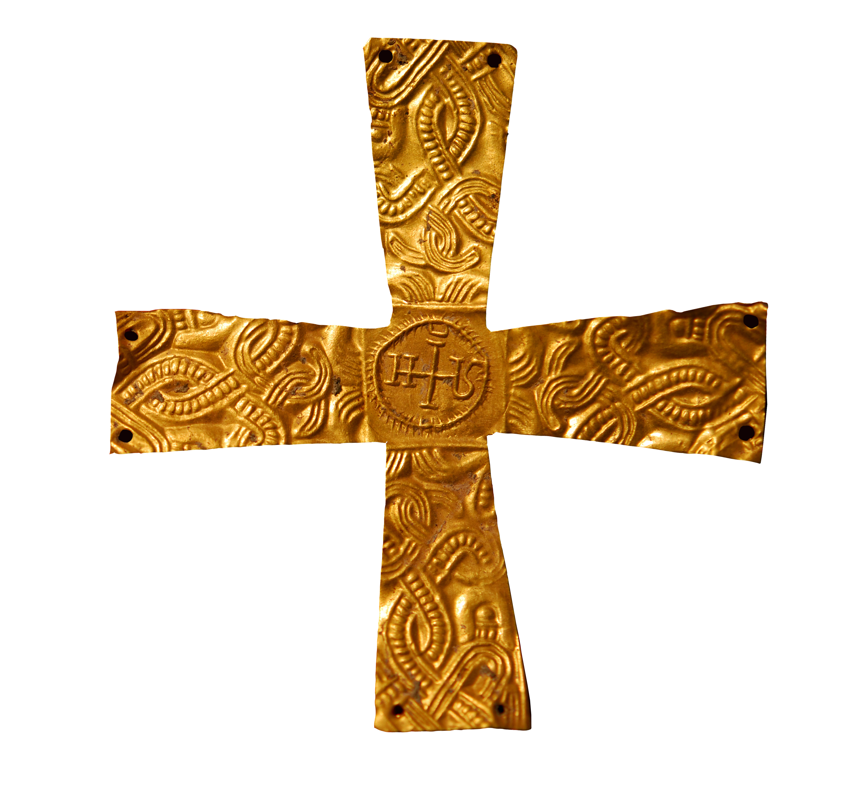 Golden cross with monogram characteristic of Lombard burials