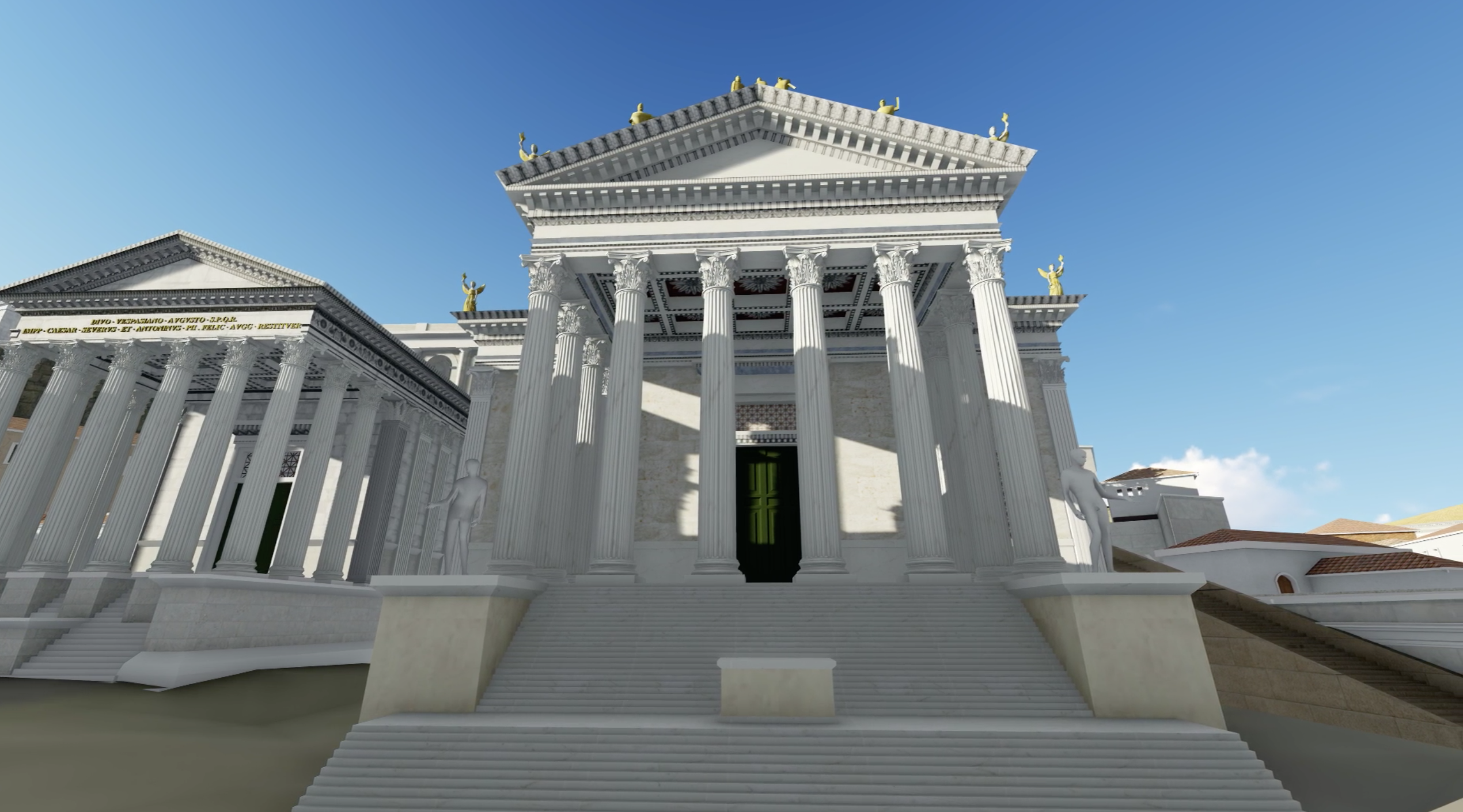 A digital recreation of a white temple