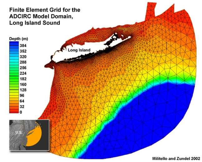 Figure 4: An unstructured triangular mesh around Long Island, New York