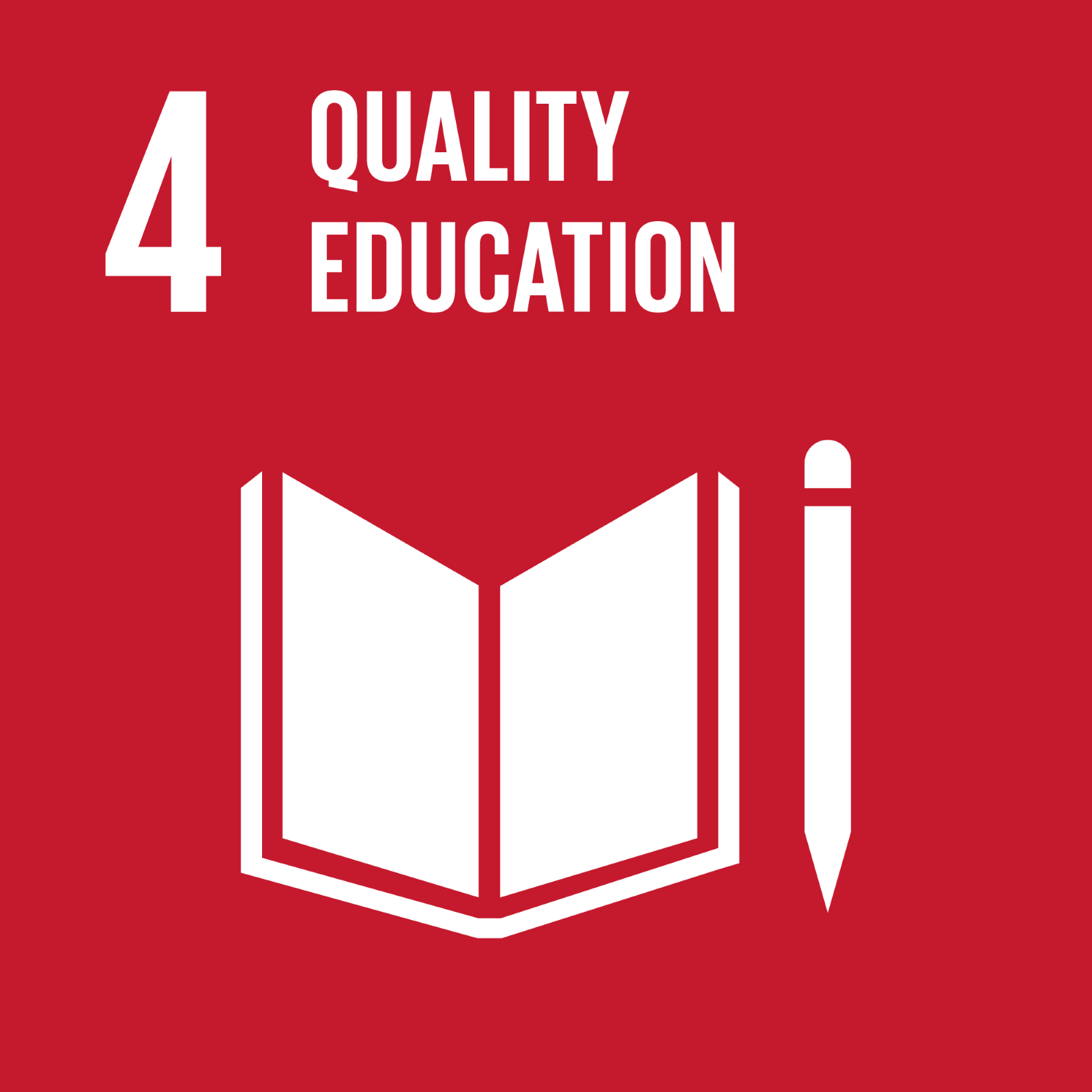 Icon of an open book next to a pen with the title "Quality Education"