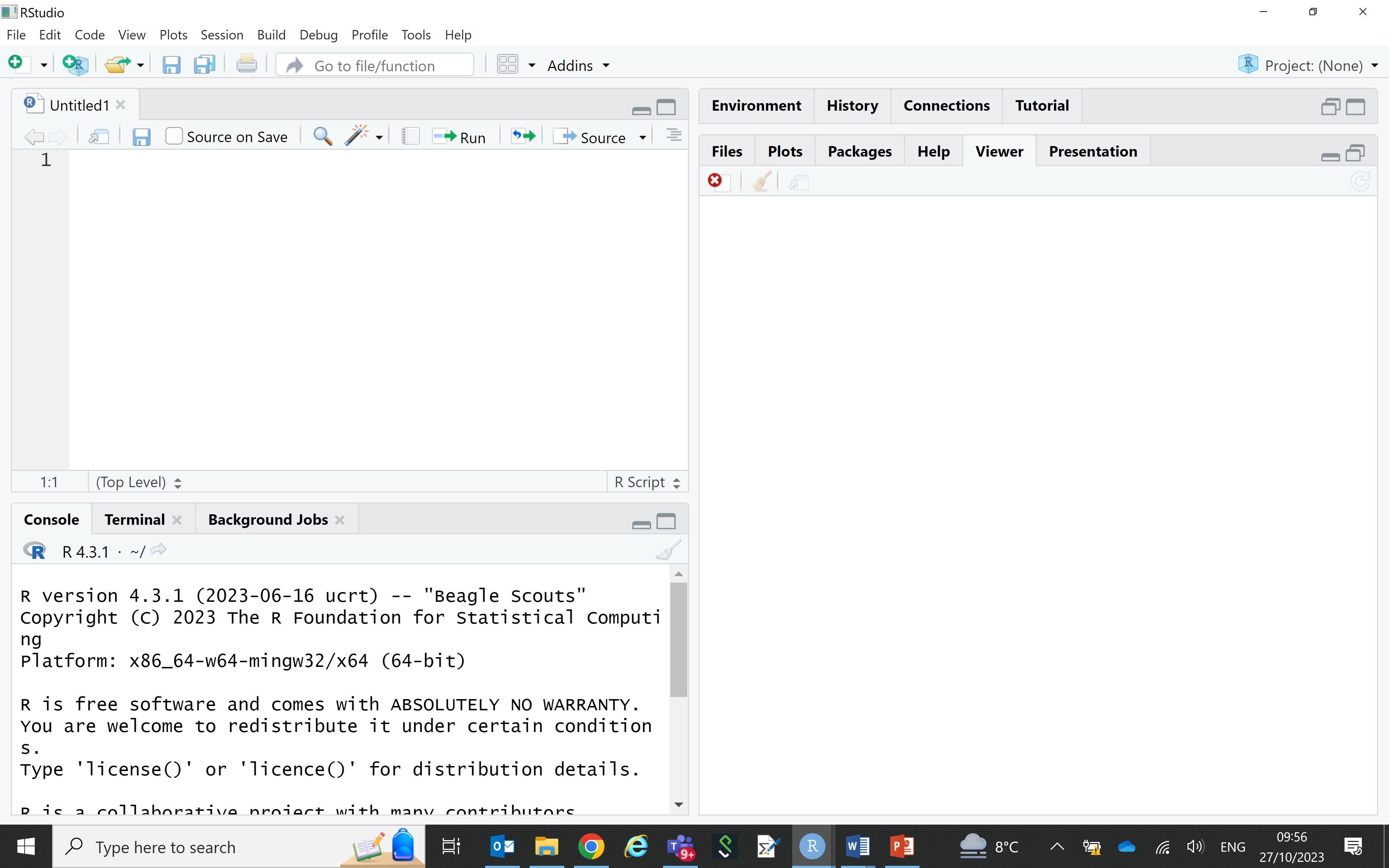 The Editor pane (top left) in R Studio.