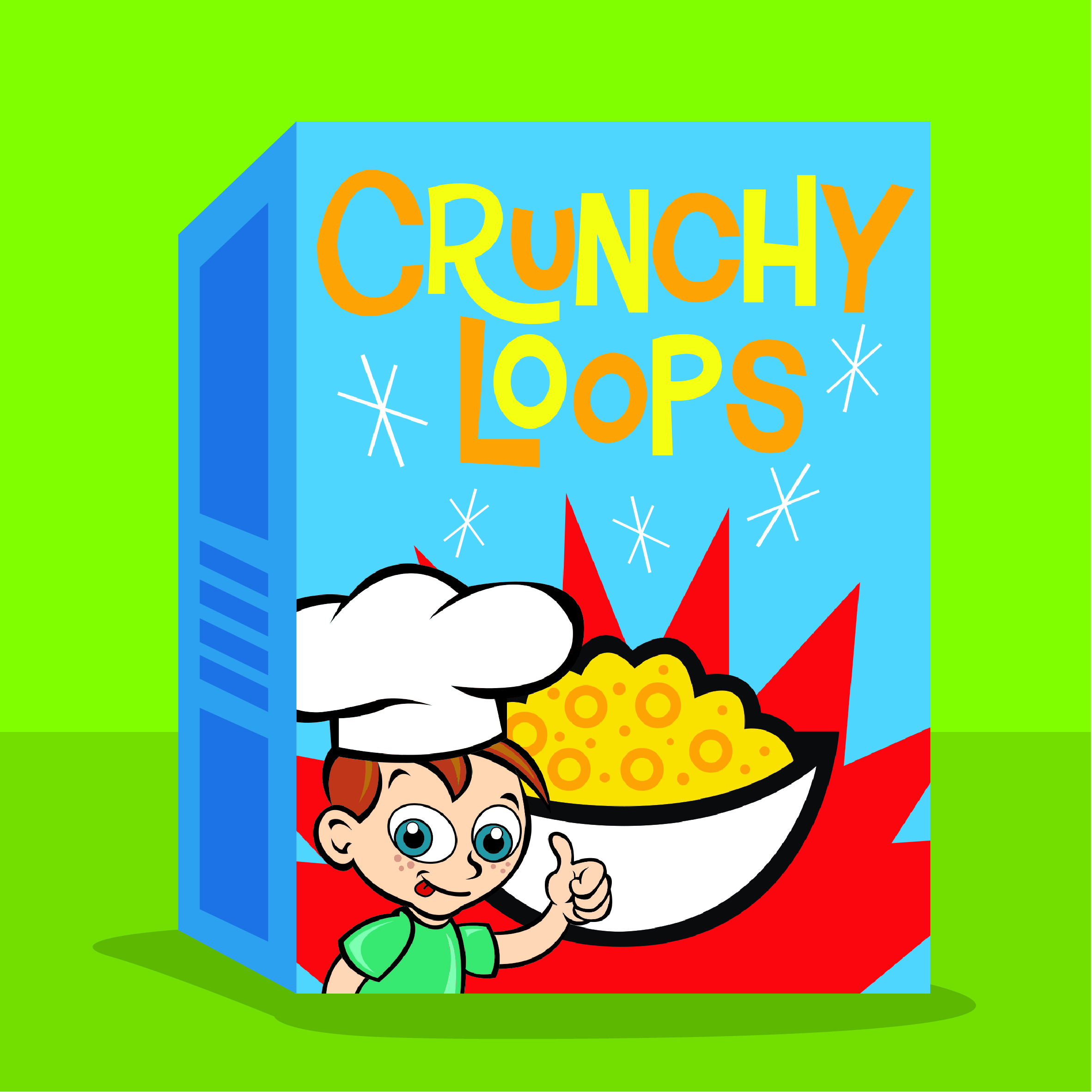'Crunchy Loops' breakfast cereal displaying bright colours and cartoon character