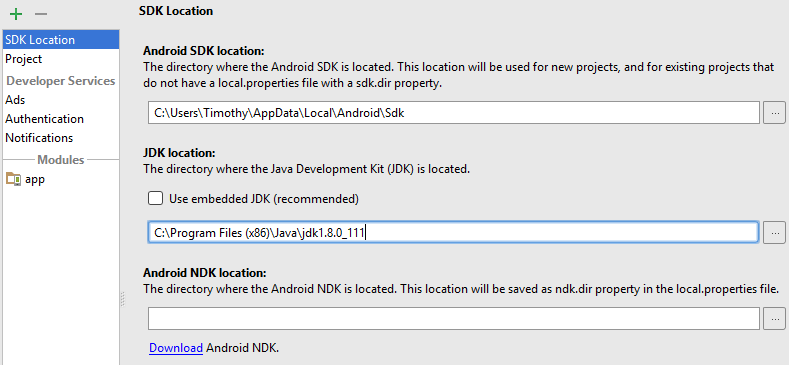 Project Structure Dialogue with JDK location updated