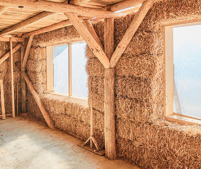 Interior of straw bale construction.