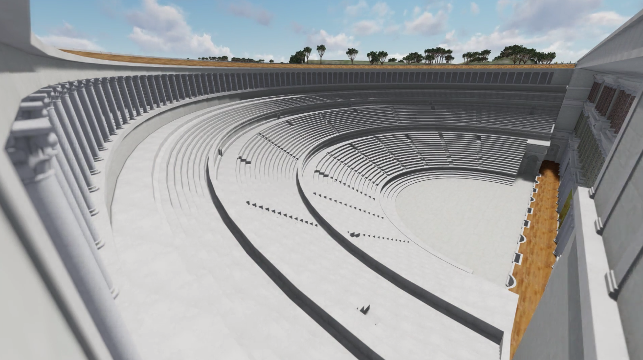 A digital image recreating on an open air theatre
