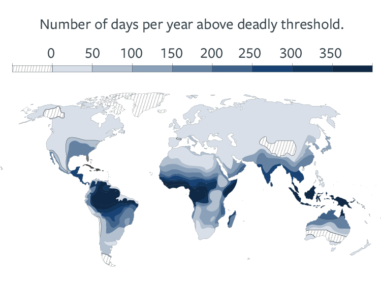 Number of days per year above deadly threshold.