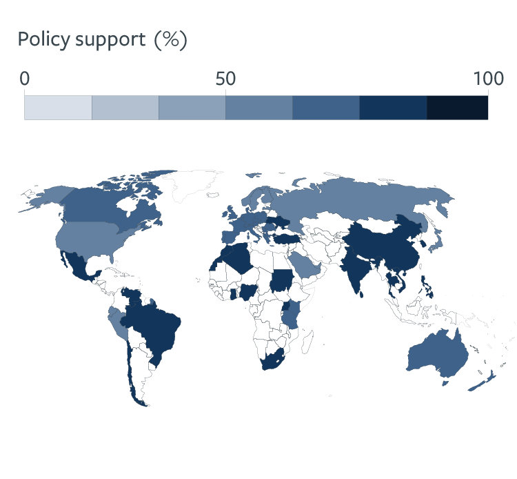 Policy support percentage map. View the full text description below.