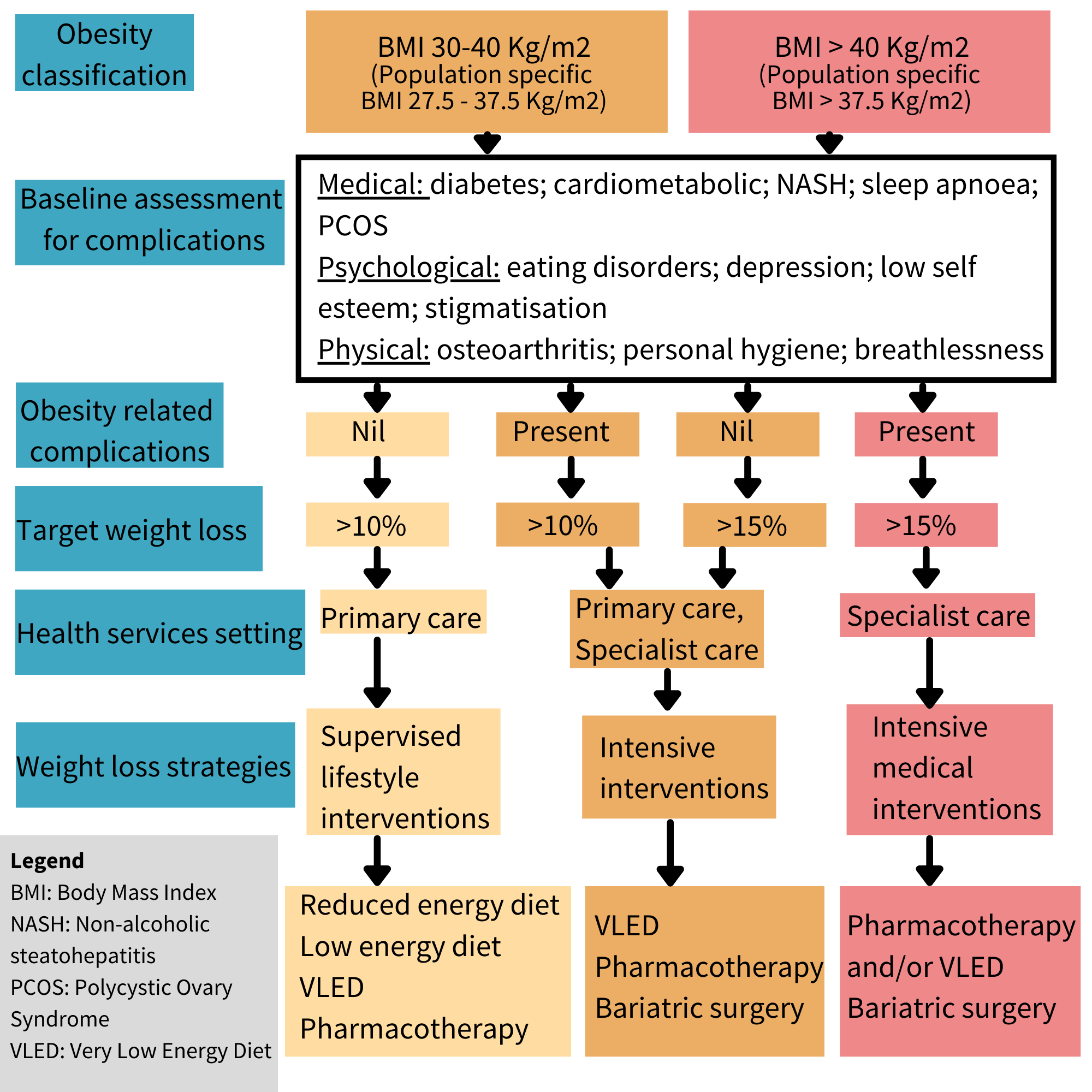 Image of algorithm for treatment of obesity found at https://static1.squarespace.com/static/5e3b5875edc1485d14d6fe3a/t/5ea172c12e915871033c78b6/1587638981595/Obesity-Management-Algorithm-18.10.2016.pdf