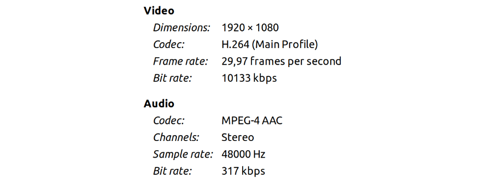 Information about a video file.