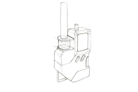 A 3D line sketch of a communications device