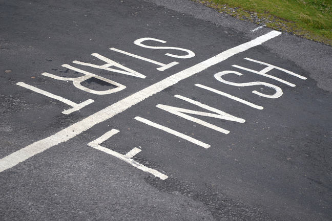 Start and finish line on road