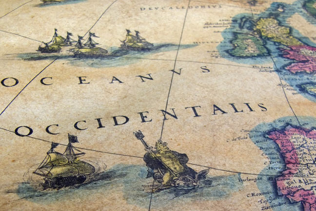 Old sea map, close up detail