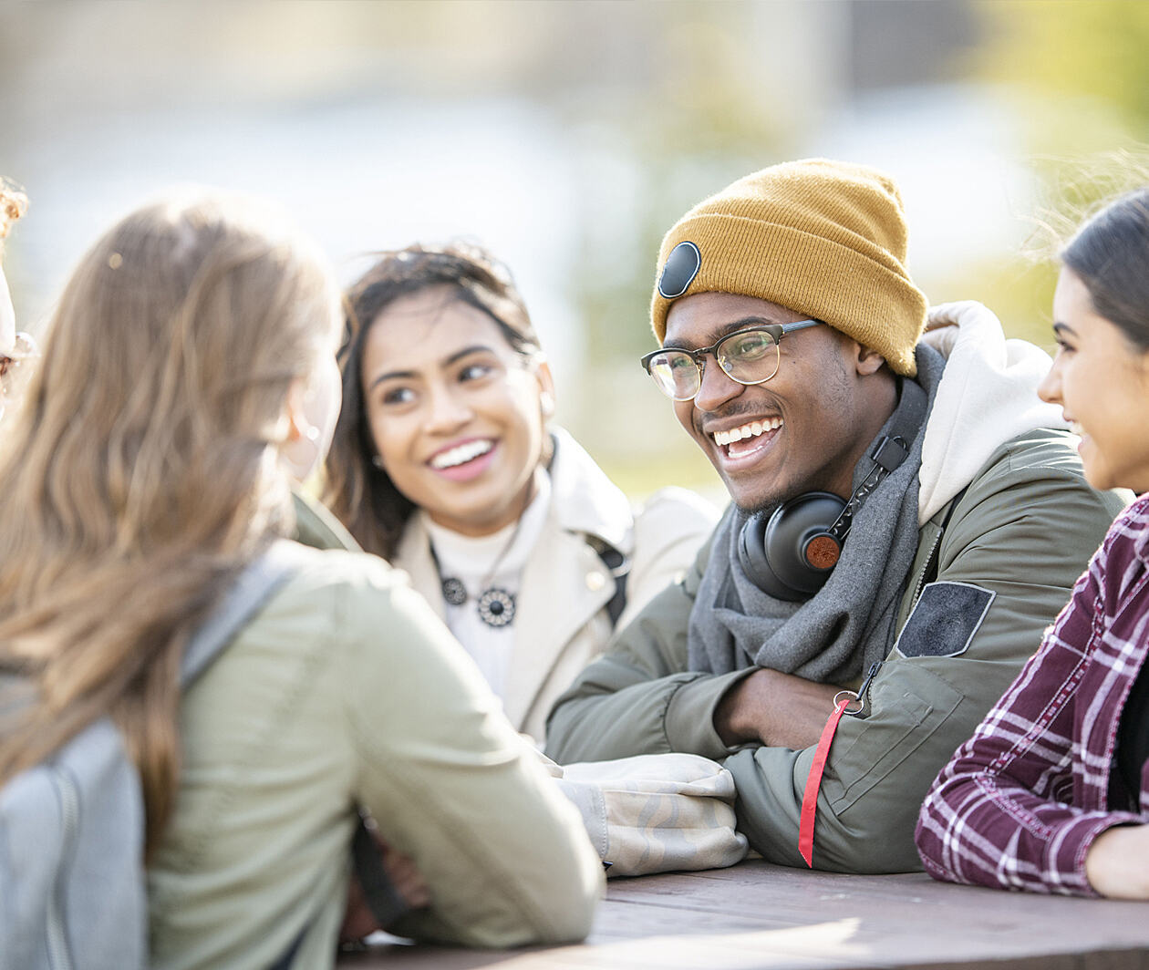 A group of students sat chatting 