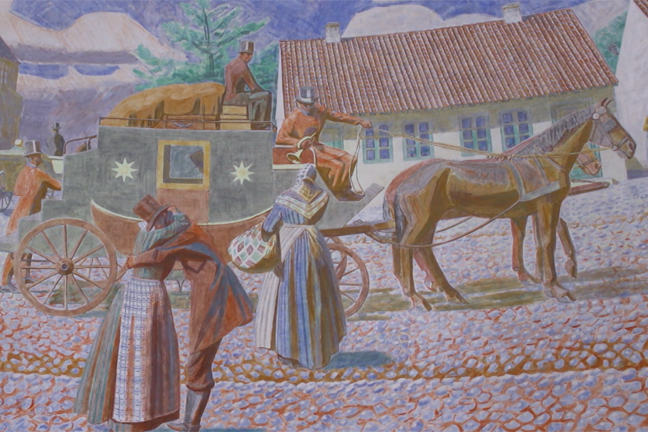 People saying farewell in front of a carriage