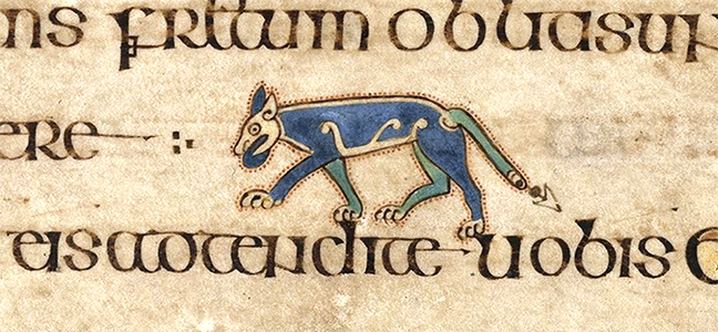 A depiction of a cat from the Book of Kells