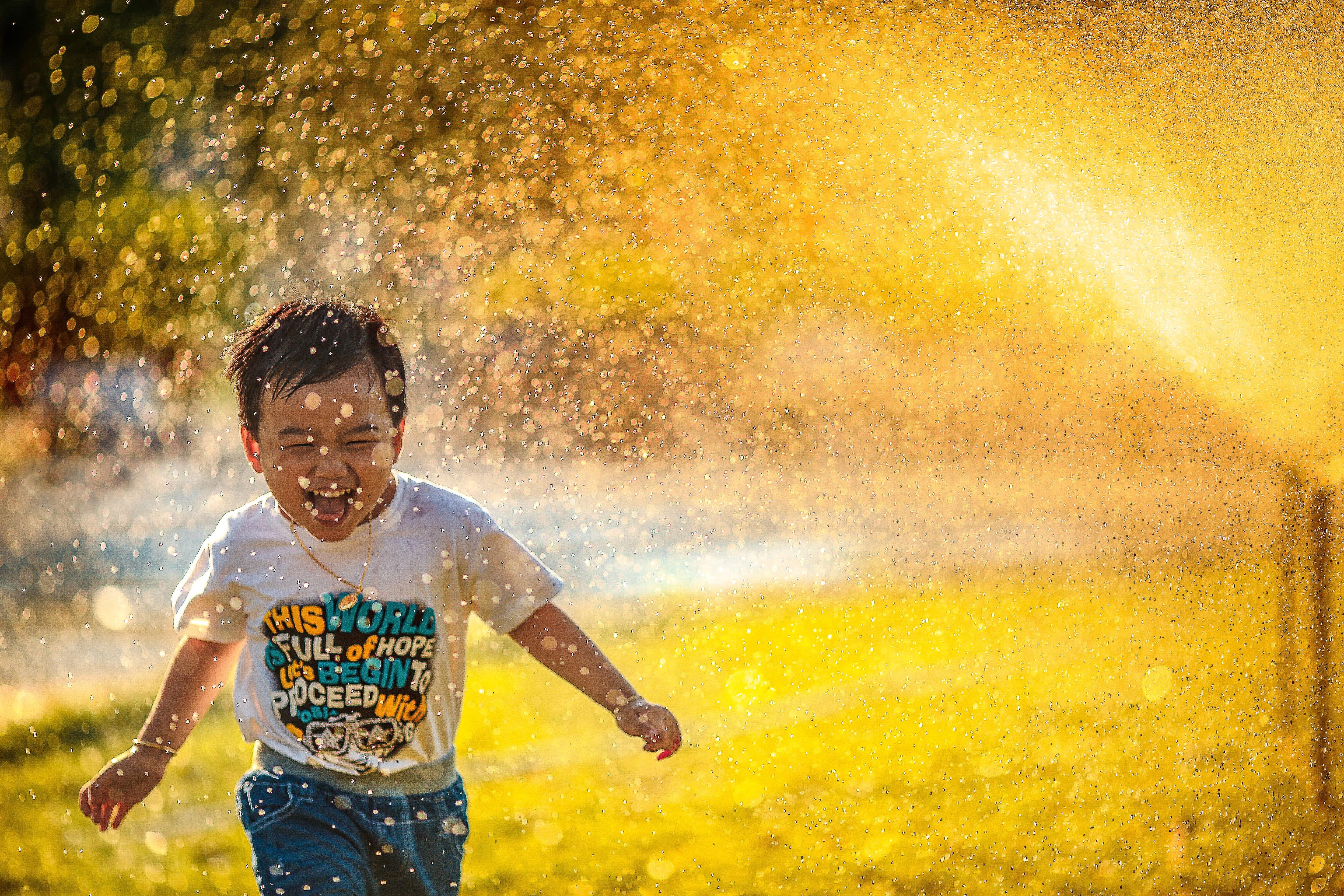 A child running through water