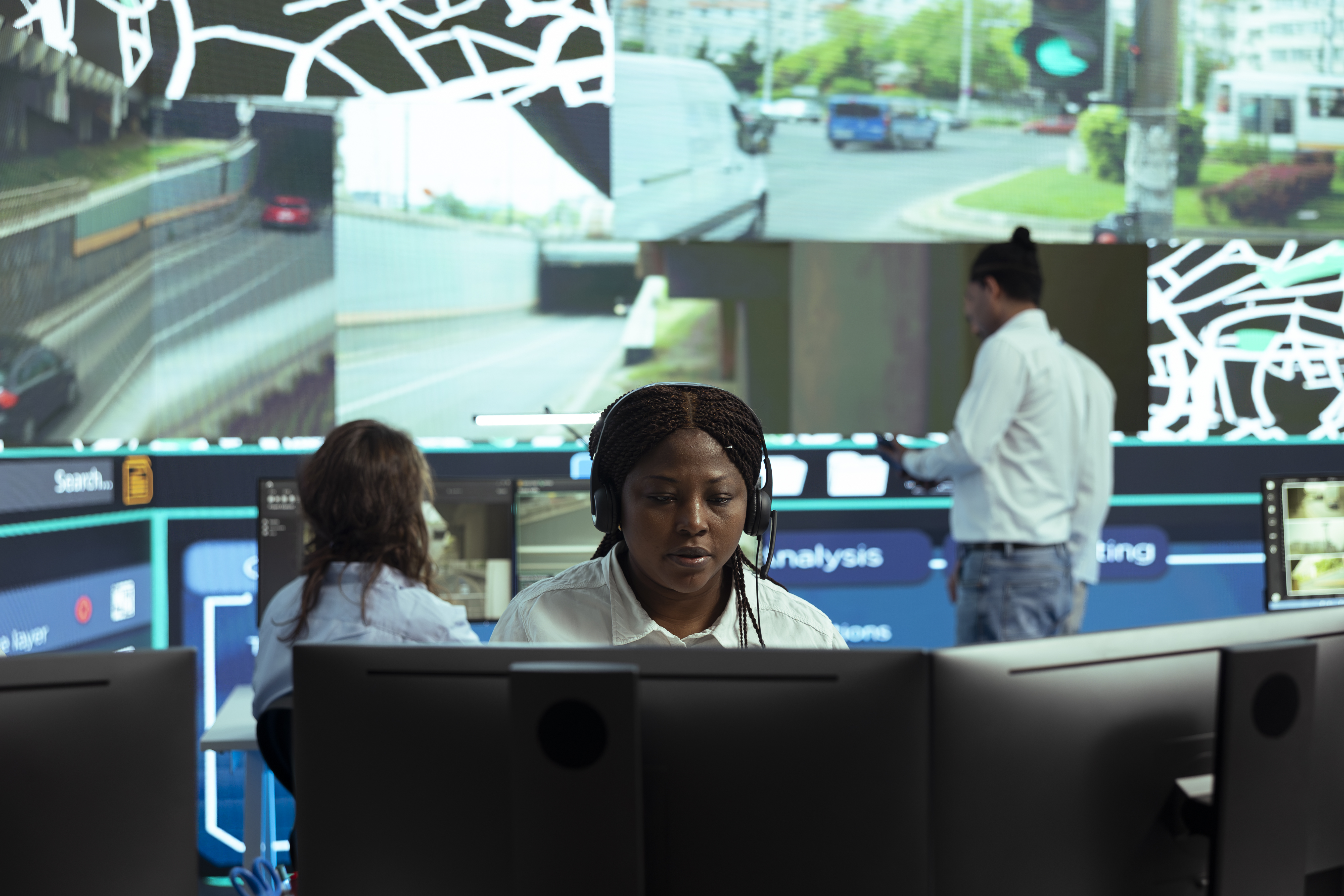 Control center dispatcher sends GPS coordinates of new routes
