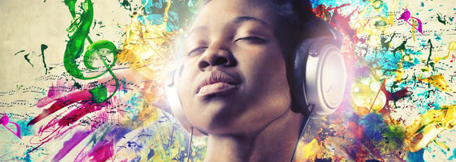 Blissed out girl listening to music