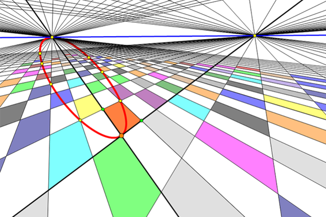 Graph art - a colorful geometric grid showing a parabola and its mirror image