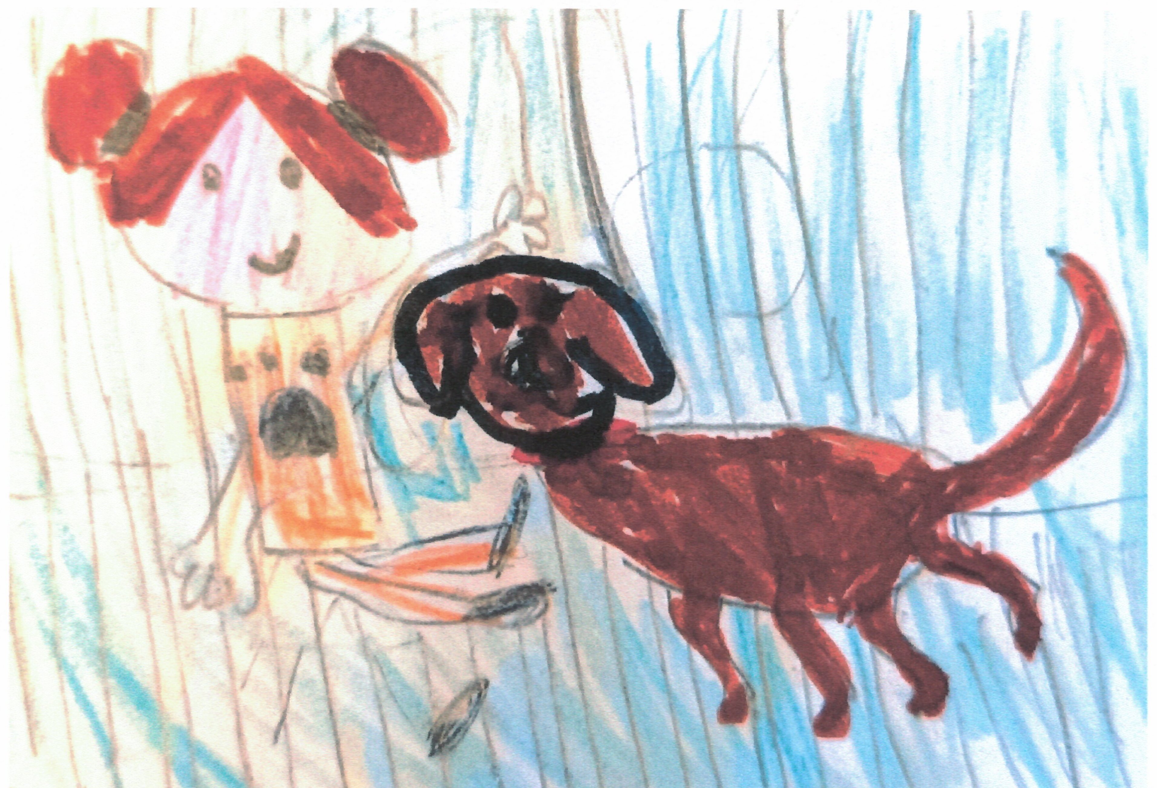 Child's drawing of a girl and a dog