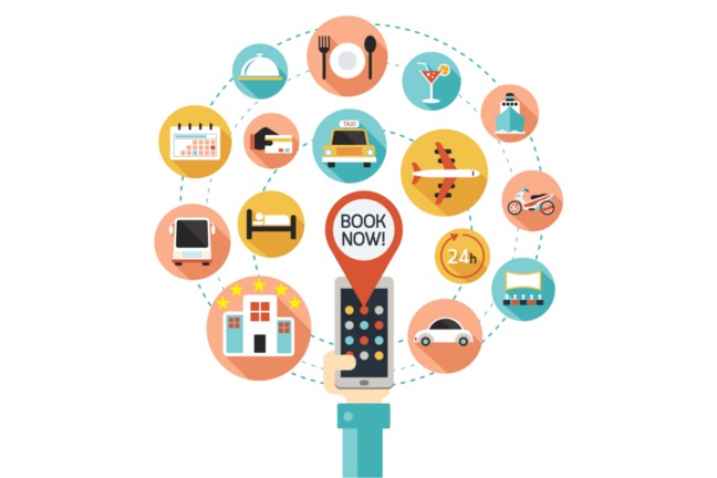 Hand and Mobile Smartphone Online Booking Icons
