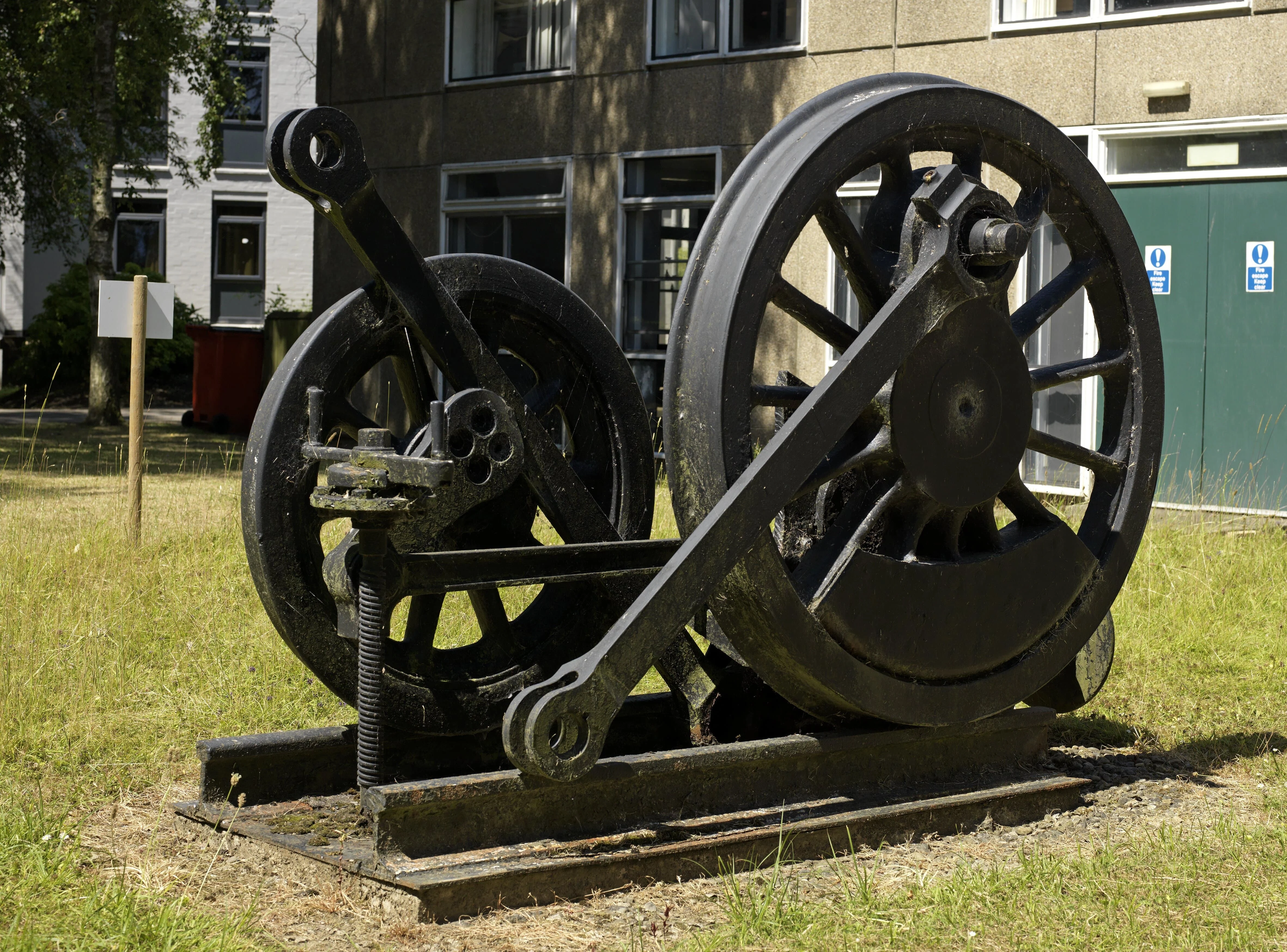 A photograph of Railway Sculpture by Harry Mercer on the University of York campus