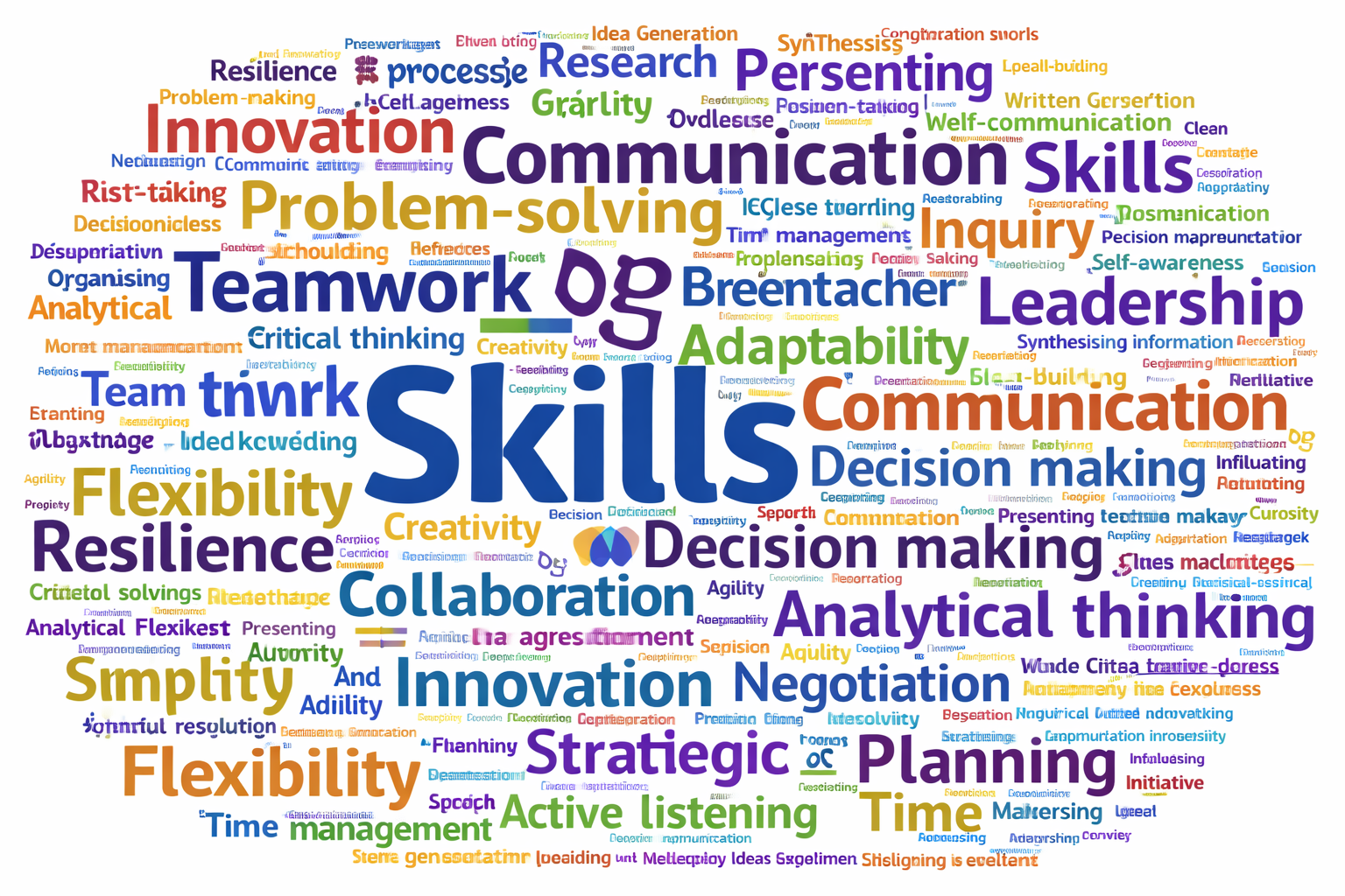 Different frameworks, similar skills. Word cloud of skill names