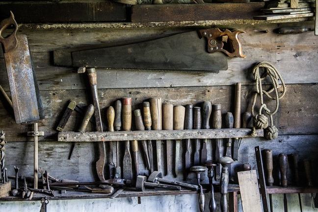 old tools in a garden shed