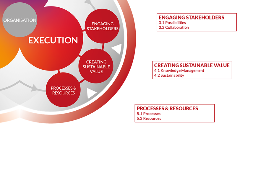 Section of the diagram of the EFQM Model. Focus is on the Execution pillar