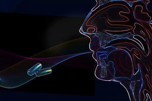 A graphic of a face and two pills to symbolise dysphagia