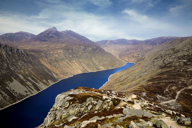 Mountains of Mourne, County Down, Northern Ireland: Ben Crom reservoir from Slieve Binnian.