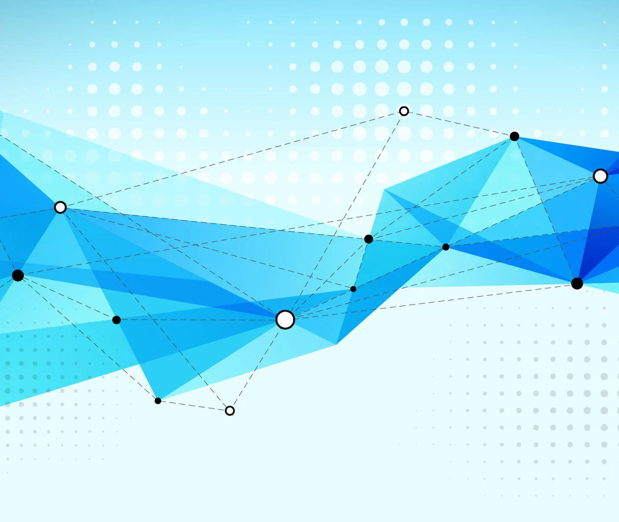 Circles within abstract blue patterns connected by dotted lines