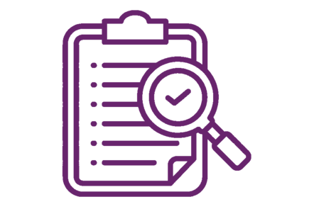 checklist on a clipboard with a magnifying glass containing a tick