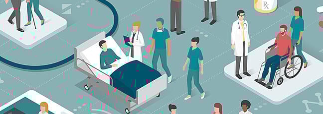 Illustration showing doctors and patients