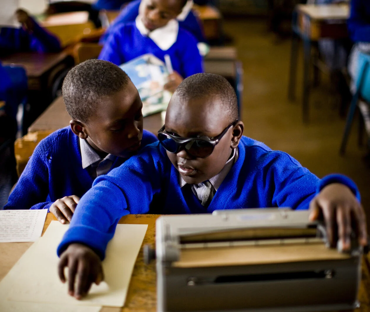 Blind child in classroom