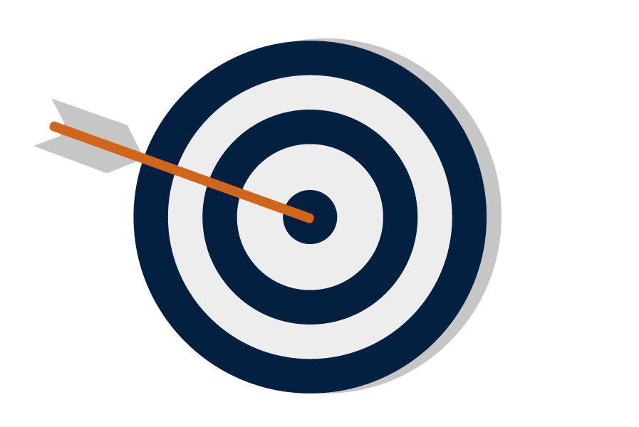 An archery target with an arrow in bullseye.