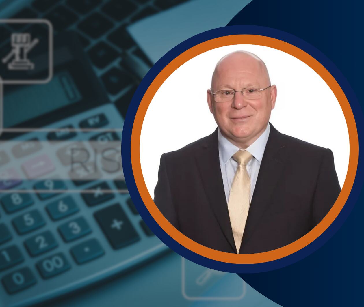 Headshot of instructor Simon Paul Green over a finance-themed background with the word “RISK”, symbolising credit risk analysis.